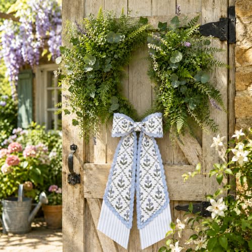 Layered Wreath Sash Set for Front Door Floral Stripe Decor - Summer Home Accent