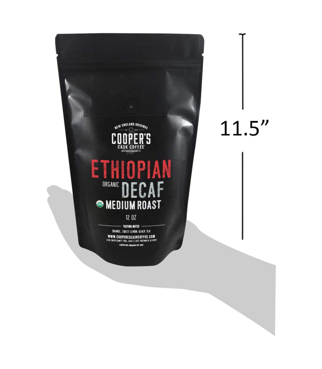 Organic Ethiopian Decaf Medium Roast Water Processed Whole Bean Coffee (12oz Whole Bean)