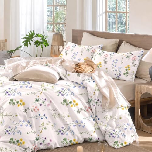 Multi Color Floral Duvet Cover Set King Size - Wildflower Cotton Bedding