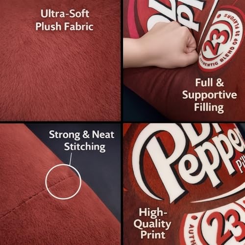 Doctor Pepper Pillow - Standard Size Throw Pillow - Soft & Cute Soda Decor