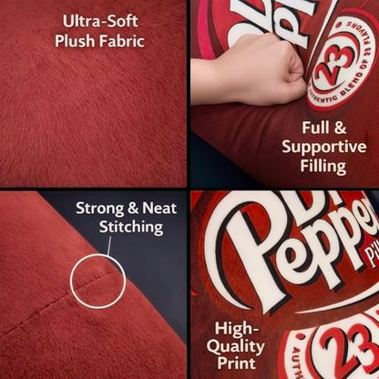 Doctor Pepper Pillow - Standard Size Throw Pillow - Soft & Cute Soda Decor