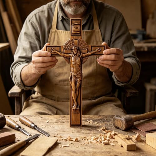 9.84in Handmade Catholic Cross Wall Decor Jesus Faith Gift with Variation 9.84"L x 5.71"W