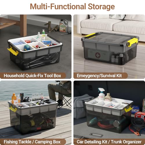 Clear Grey 40Qt Stackable Storage Bins with Lid & Tray - Craft Organizer