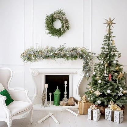 6ft Snowy Norway Spruce & Pine Garland with Berries - Christmas Holiday Decor