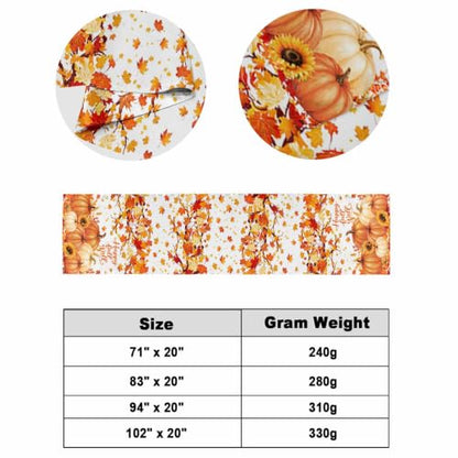 Orange Pumpkin Fall Bed Runner for Cal King Bed 102x20 Inches - Decorative Sofa Throw & Bed Scarf with Maple Leaf Sunflower Design - Variation of 102"x20" Orange, Red, Yellow