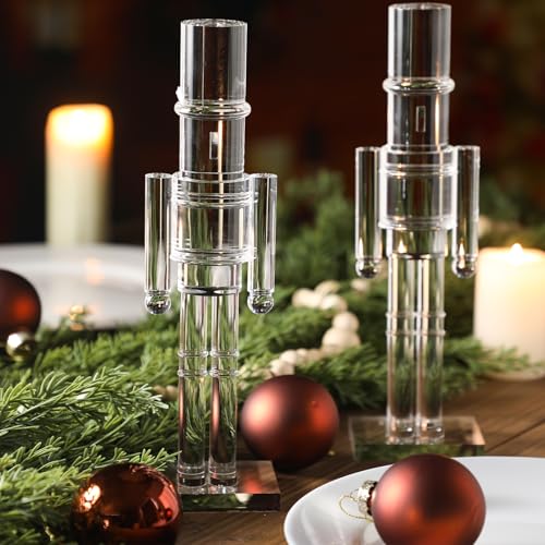Acrylic Christmas Nutcracker Set - Clear 16 Inch & 12 Inch - 2 Pack - Holiday Decor