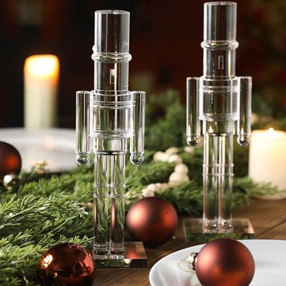 Acrylic Christmas Nutcracker Set - Clear 16 Inch & 12 Inch - 2 Pack - Holiday Decor