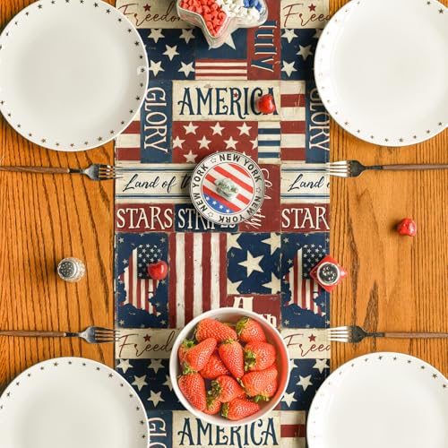 American Flag Table Runner 13x120 Inch for 4th of July Memorial Day Blue Red US Flag Decor