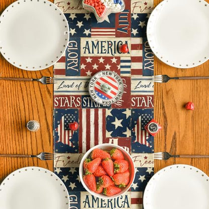 American Flag Table Runner 13x120 Inch for 4th of July Memorial Day Blue Red US Flag Decor
