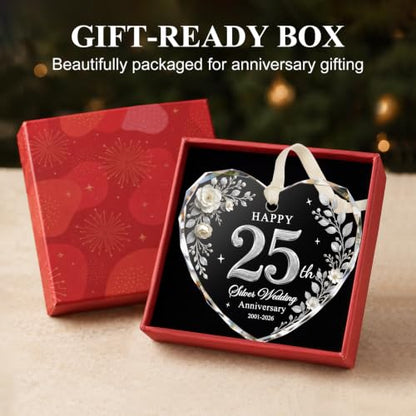 25th Wedding Anniversary Ornament - Silver Keepsake Heart - Happy 25th Gift