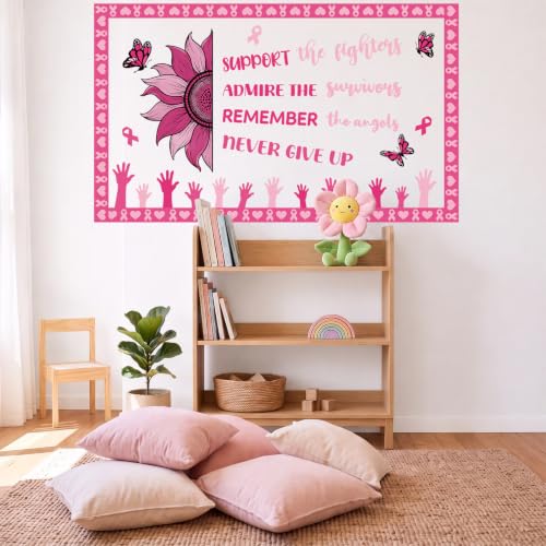 Breast Cancer Awareness Decorations Bulletin Board Set with Pink Ribbon Sunflowers