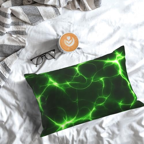 Green Lightning Print Pillow Protectors 14x20 Inches - Soft Polyester Cover