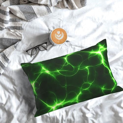 Green Lightning Print Pillow Protectors 14x20 Inches - Soft Polyester Cover