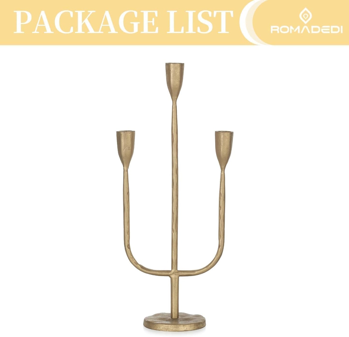 Romadedi Brass Candelabra - Vintage Gold Taper Candle Holders for Elegant Table Centerpieces | Tall Iron Design