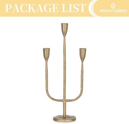 Romadedi Brass Candelabra - Vintage Gold Taper Candle Holders for Elegant Table Centerpieces | Tall Iron Design