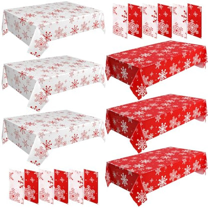 Christmas Tablecloths 12 Pcs Red and White Snowflake Winter Round & Rectangular