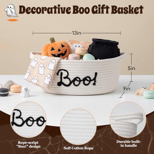 Halloween Boo Basket for Kids & Adults - White & Black Woven Gift Basket, 13x9x5 Inches