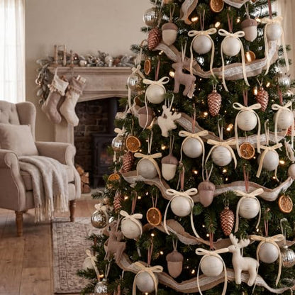 Hungdao 48 Pcs Neutral Christmas Ornaments & Bows Set - Taupe Beige