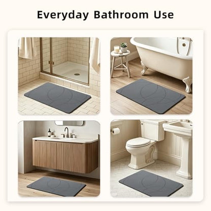 Stone Bath Mat 16 x 24 Inch Gray Diatomaceous Earth Non-Slip Bathroom Rug