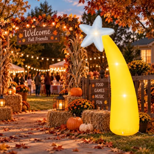 10FT Fall Inflatable Yard Decorations with Yellow Palm Tree & Stars LED Lights