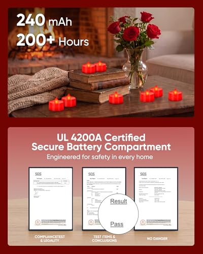 Homemory 50-Pack Red Flameless Tealight Candles - 200+ Hours Runtime
