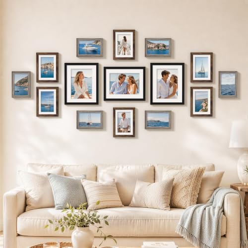 Pallene 15 Pack Multi-Color Collage Picture Frames Wall Decor - Black, Brown, Dark Grey