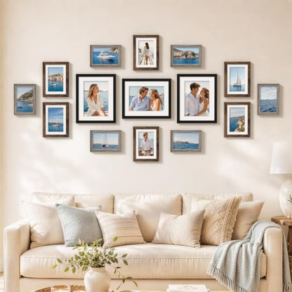 Pallene 15 Pack Multi-Color Collage Picture Frames Wall Decor - Black, Brown, Dark Grey
