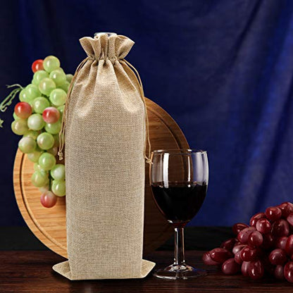 Large Burlap Wine Gift Bags 10 Pack for 1.5L Bottles, Reusable & Durable