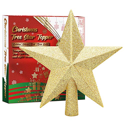 Glittered Christmas Star Tree Topper - 4 Inch Gold Shatterproof Ornament