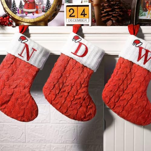 Mini Christmas Stockings with Initial Letter A - Holiday Tree Decoration - Red-A
