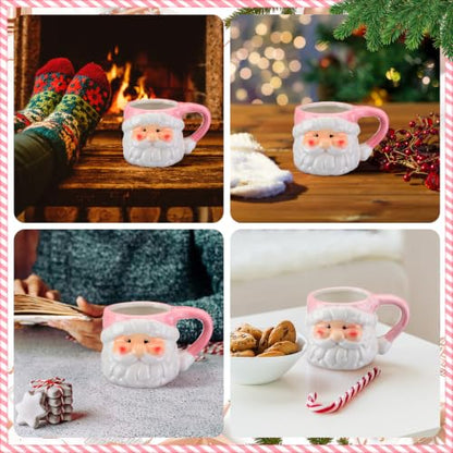 Pink Santa Coffee Mugs Set of 6 - 16 oz Ceramic Christmas Cups with Holiday Design