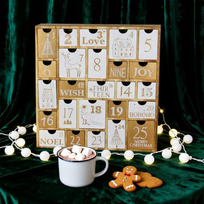 Wooden Advent Calendar with 25 Drawers - Refillable Christmas Countdown for Kids and Family
