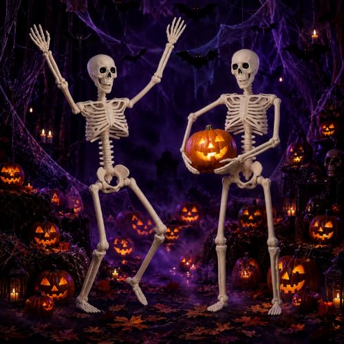 2 Pack 36-inch Halloween Skeleton Decorations with Movable Joints for Haunted Houses & Lawn Props - Human Bones