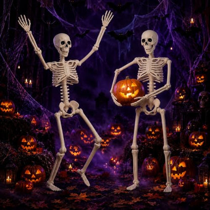 2 Pack 36-inch Halloween Skeleton Decorations with Movable Joints for Haunted Houses & Lawn Props - Human Bones