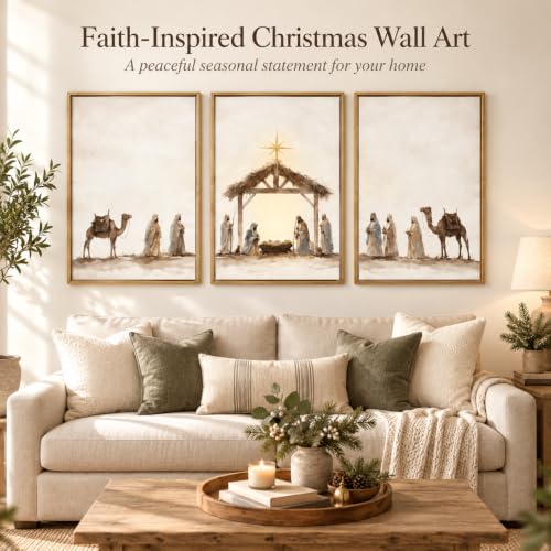 3-Piece Nativity Wall Art Set - Framed Religious Decor, 24 x 36 in Wheat Cocoa
