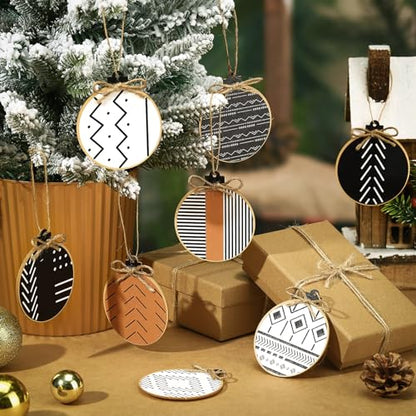 Gerrii 24 Pack Boho Christmas Wooden Ornament Aztec Style Holiday Decor