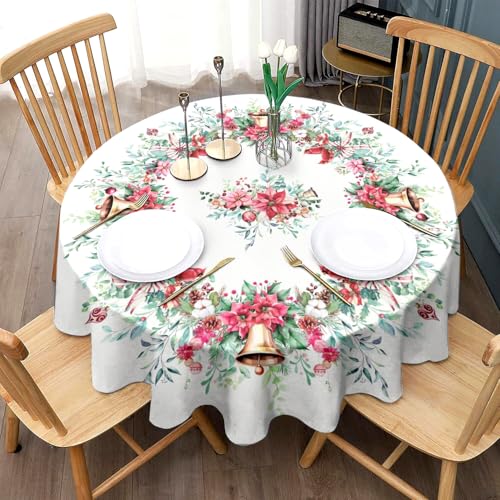 Pink Christmas Round Tablecloth 60 Inch Waterproof Holiday Dinner Cover - Festive Decor
