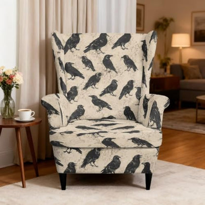 Raven Crow Wingback Chair Cover 2-Piece Stretchable Slipcover for Armchair - Fipuivrn