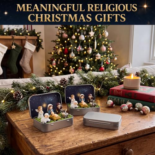 Mini Christmas Nativity Scene Set in Tin Box - Portable Holiday Decoration