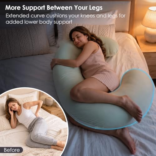 Queen Rose Green Cooling Body Pillow C-Shaped Full Body Support for Side Sleepers