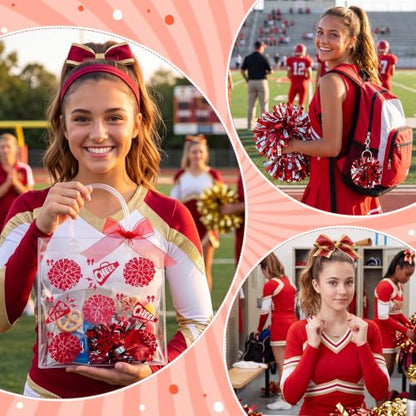 Red Cheerleader Gift Set Bulk 12 Pieces with Necklaces, Gift Bags, Ribbons