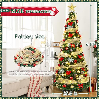 Pre-Lit 6FT Artificial Christmas Tree with Ornaments & Remote Control