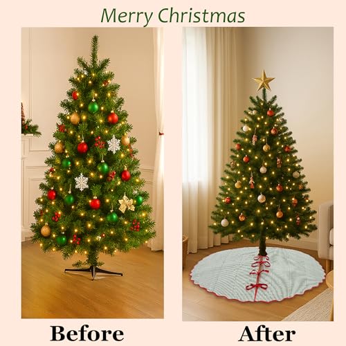Ridhi Hand Block Printed Cotton Christmas Tree Skirt - Green Red Stripe, 40 Inch