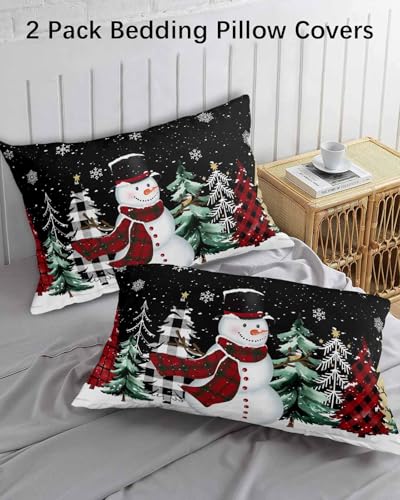 Black Snowman Christmas Pillow Cases Set of 2 - 20x26 Microfiber Holiday Decor - Variation of Standard-20x26x2 Black Xmas Snowman