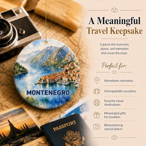 Montenegro Kotor Bay Christmas Ornament - Watercolor Ceramic Holiday Keepsake