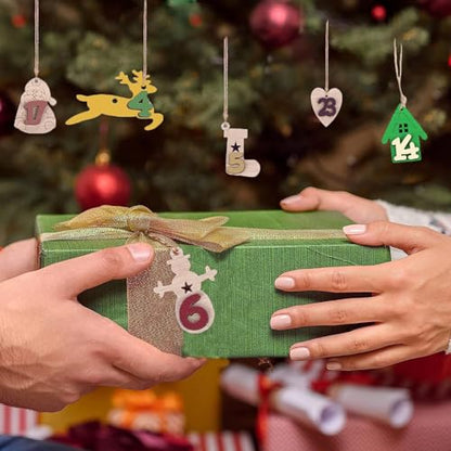 Wooden Christmas Advent Calendar Numbers 1-24 Countdown Decor Pendants