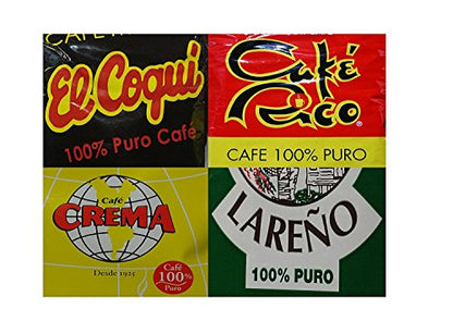 Puerto Rican Variety Pack Ground Coffee - 4 Local Favorites in 8 Ounce Bags (Lareno, Rico, Coqui and Crema)