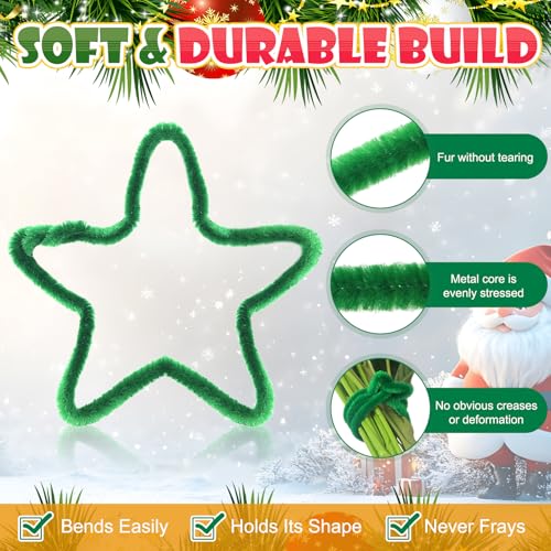 200PCS Green Fuzzy Chenille Garland Ties for Christmas & Holiday Decor