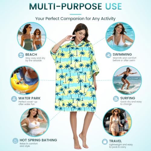 Hooded Beach Towel Poncho for Adults - Quick Dry, Oversized with Pocket