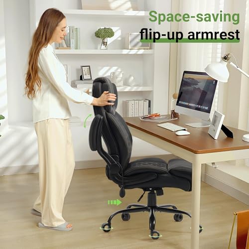 Big & Tall Office Chair with Air Lumbar Support, Breathable Wide Seat Black